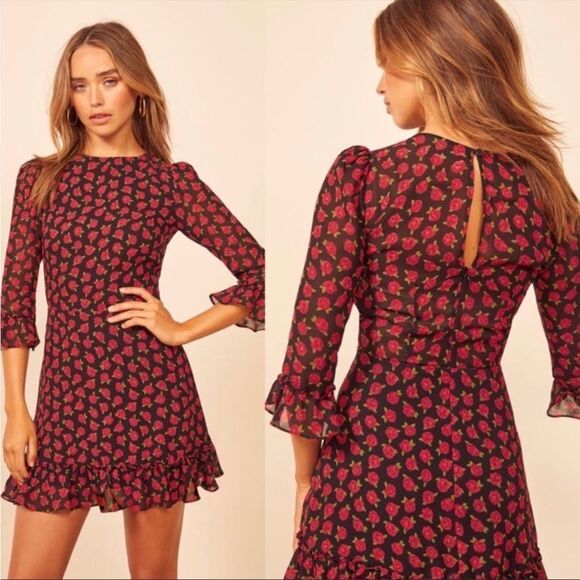 Reformation Doutzen Mini Dress Cassandra Red Roses - Picture 1 of 6